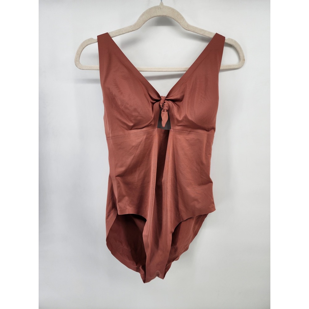Knix Women XL Front Tie Cutout One Piece Swimsuit Rust Brown V-Neck Swimwear